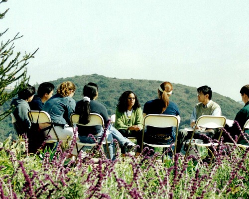 Student group discussion in spot overlooking the canyon wilderness park