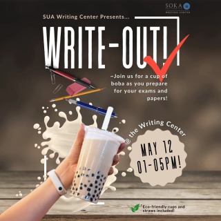 This Sunday (05/12) the Writing Center will host our popular annual Write-out event. This is a space for students to prepare for their exams and papers. There will also be Writing Center tutors on hand to help support you!