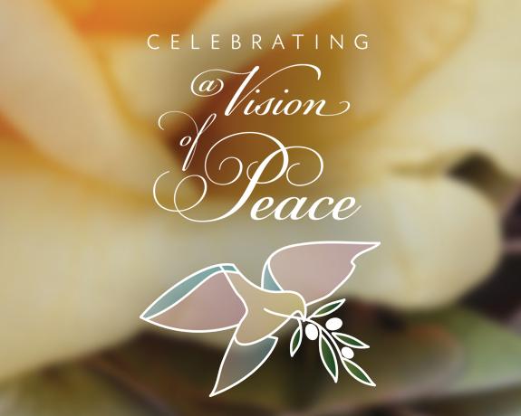 Photo of a flower with Celebrating a Vision of Peace Gala logo 