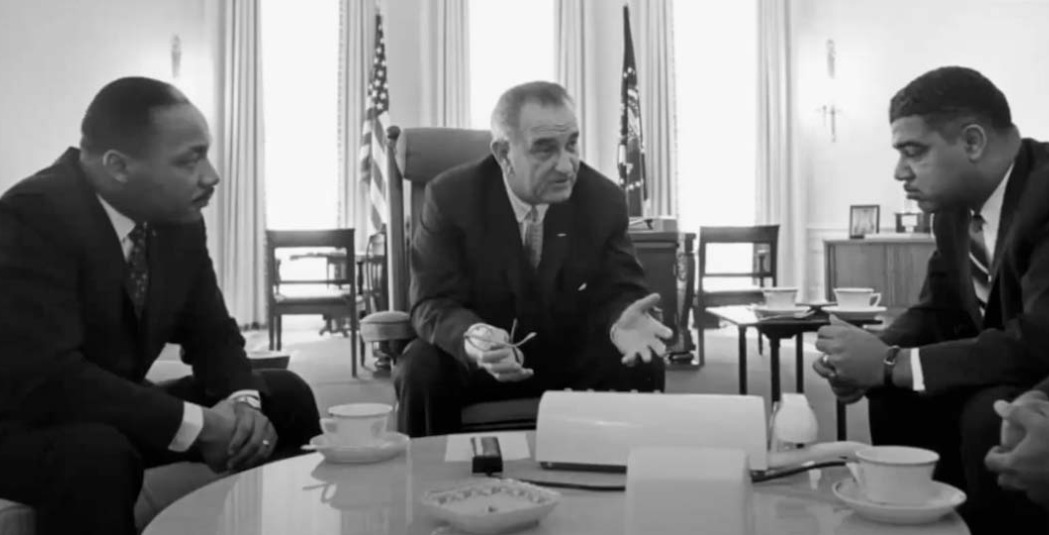 Martin Luther King Jr., President Johnson and Whitney Young in the White House