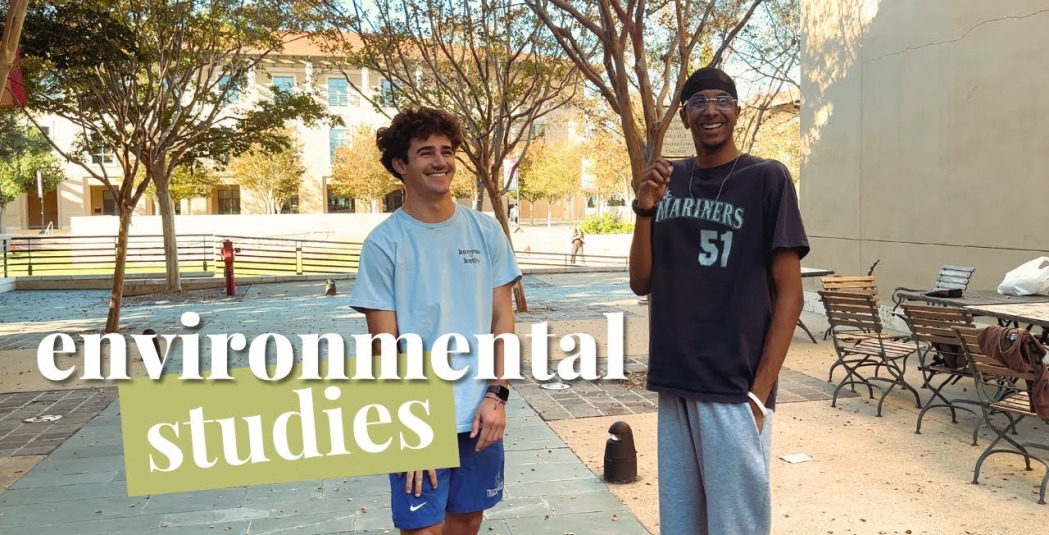 Environmental Studies Thumbnail showing two male students laughing on campus