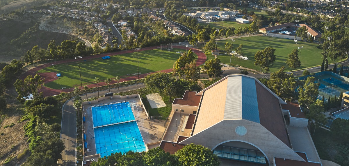 Aerial shot of athletic facilities on SUA's campus.