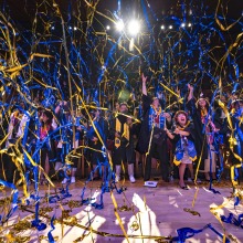 Streamers rain down from above during the 2025 Commencement Ceremony.