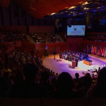Aerial view inside the Performing Arts Center during Commencement Day 2025