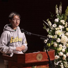 Jun Sawada '26 speaks at Lucas' memorial service.
