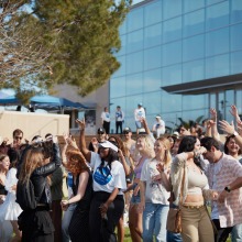 A crowd of people dance during the festival