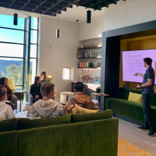 David gives a presentation on Pi Delta Phi (French National Honor Society)