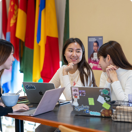 Two female students talking