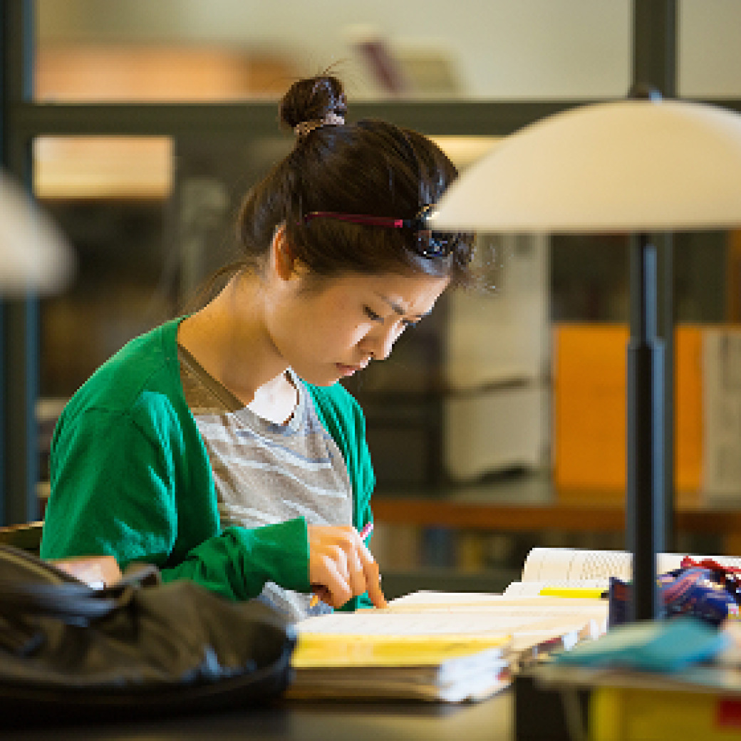 Student studying in the library