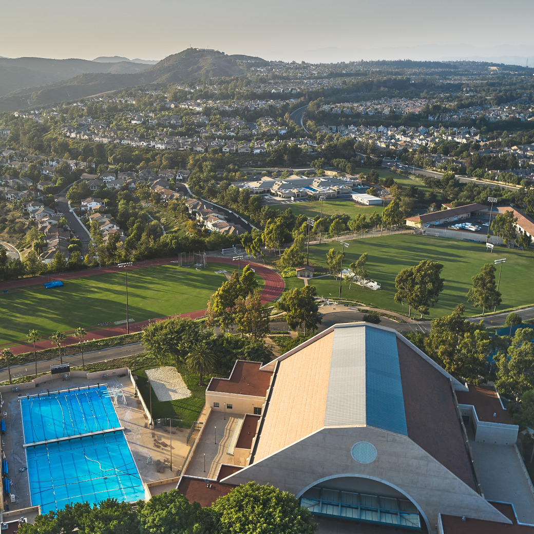Aerial shot of athletic facilities on SUA's campus.