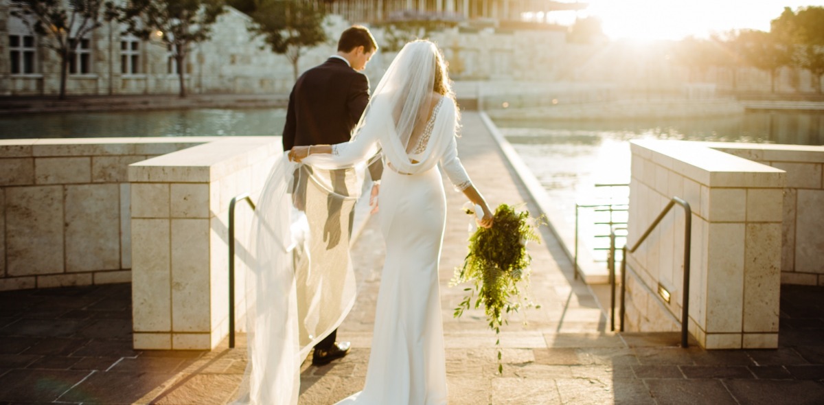 Soka University Peace Lake and bride and groom