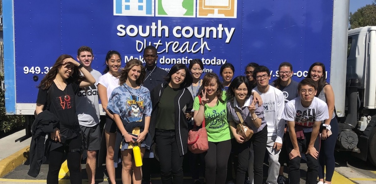 Soka University students at a service activity