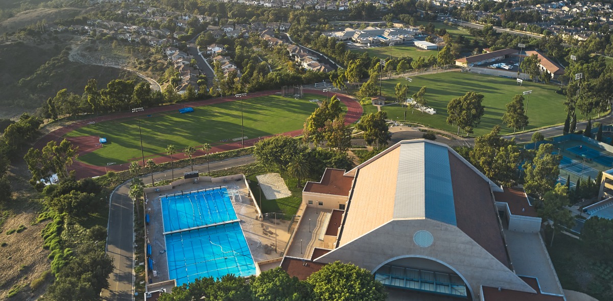 Aerial shot of athletic facilities on SUA's campus.