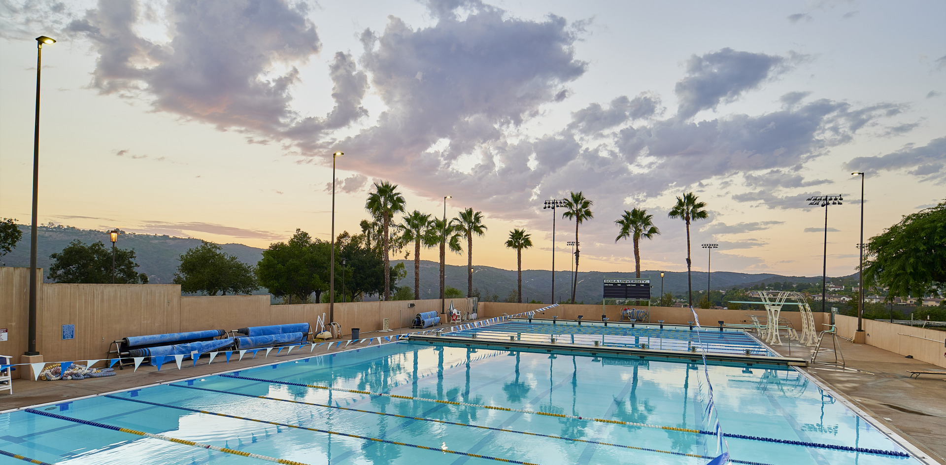 SUA's pool during sunset