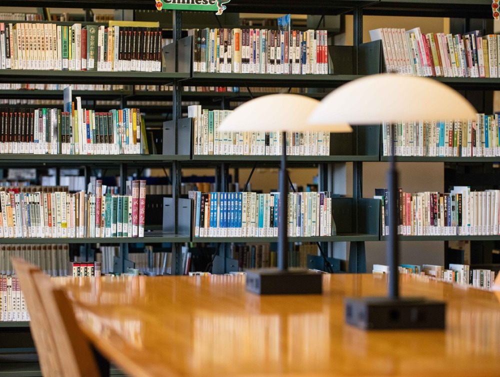 Image of library bookshelves.