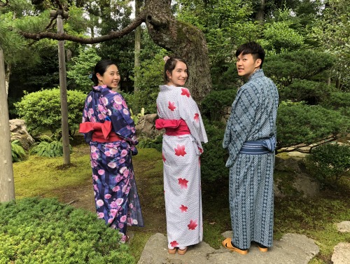 Image of three students wearing kimonos