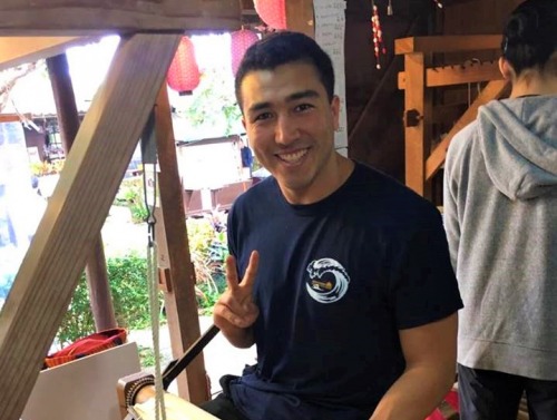 This is a student using a traditional Japanese loom