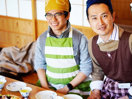 Student and professor at dining table