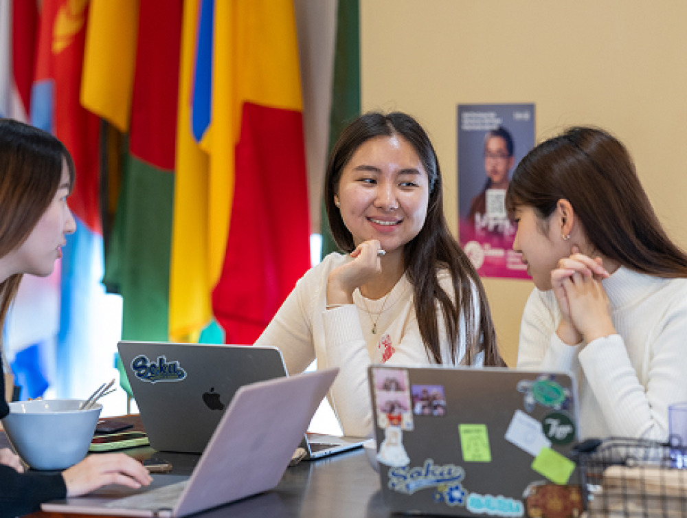 Two female students talking