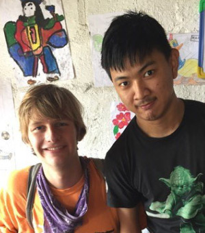 A student on an internship with a coworker.