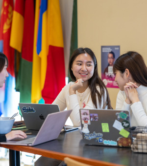 Two female students talking