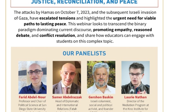 Webinar: Israel and Palestine: Exploring Pathways to Justice, Reconciliation, and Peace