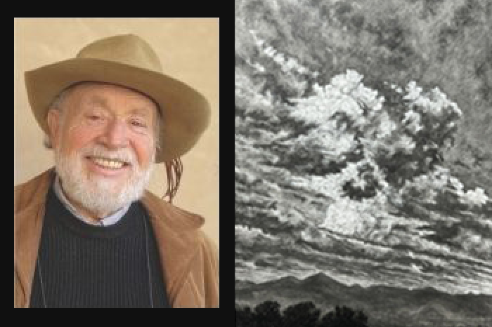 Composite image of Arie A. Galles and his Evolutions Exhibit.