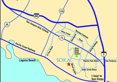 Soka University map of freeways around campus