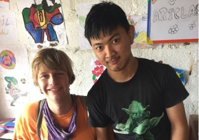 A student on an internship with a coworker.