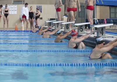 Image of student swim meet in pool