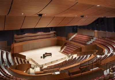 Interior of Concert Hall with Thrust and Piano
