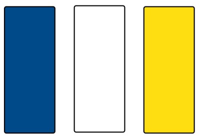 soka colors, blue, white, and yellow 