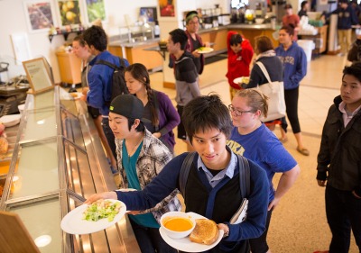 Students with food at the Bistro