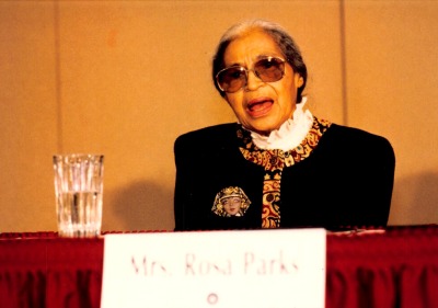 Rosa Parks speaks during panel 