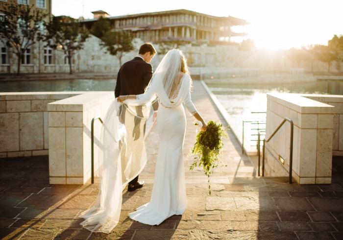 Soka University Peace Lake and bride and groom