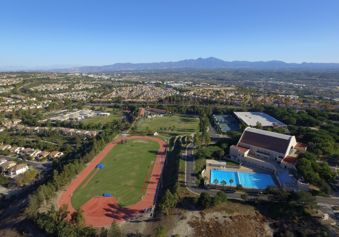 Aerial view of the track and pool.