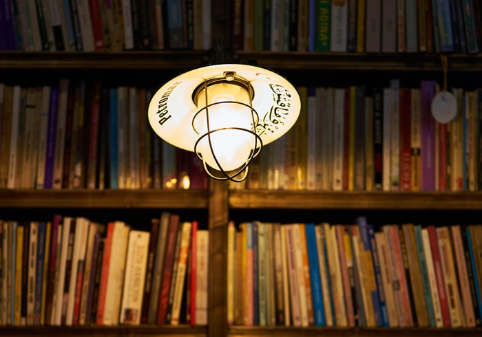 Light above bookshelf