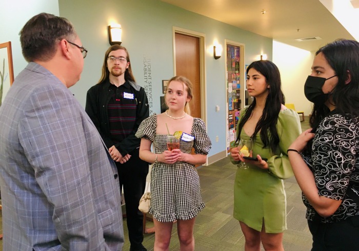 Soka students speak with hiring employer at Career Development networking event