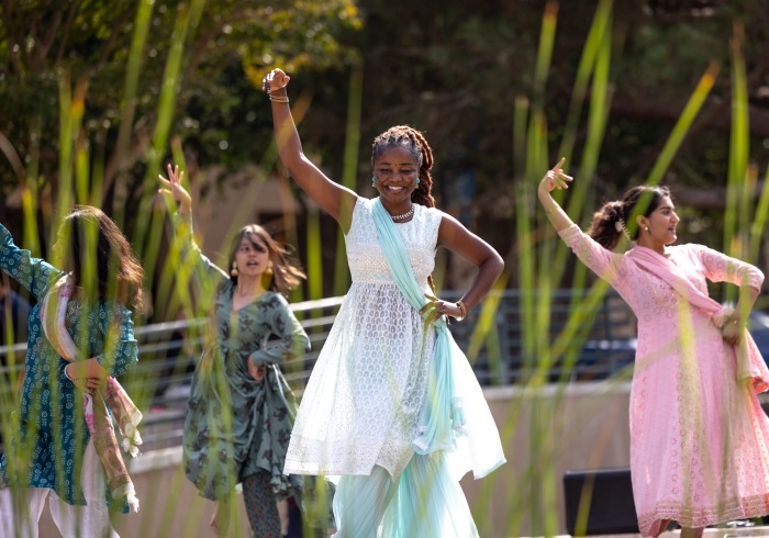 A group of students are dancing