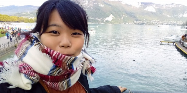 Selfie of a girl in front of mountain in Grenoble, France