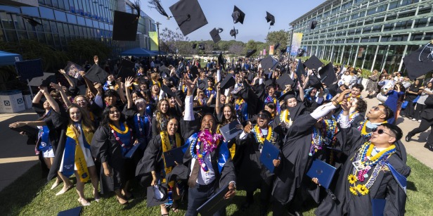 Students throwing graduation caps.