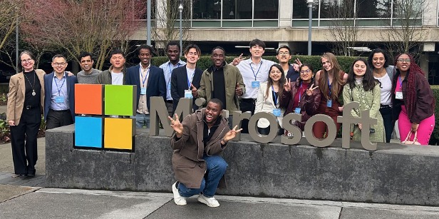 B2B members pose for a group photo outside Microsoft offices