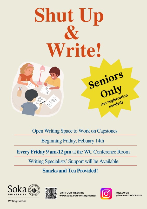 Shut Up & Write Senior Capstone Event Flyer