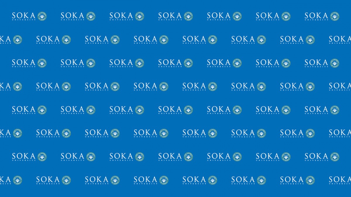 Soka University logo on blue background