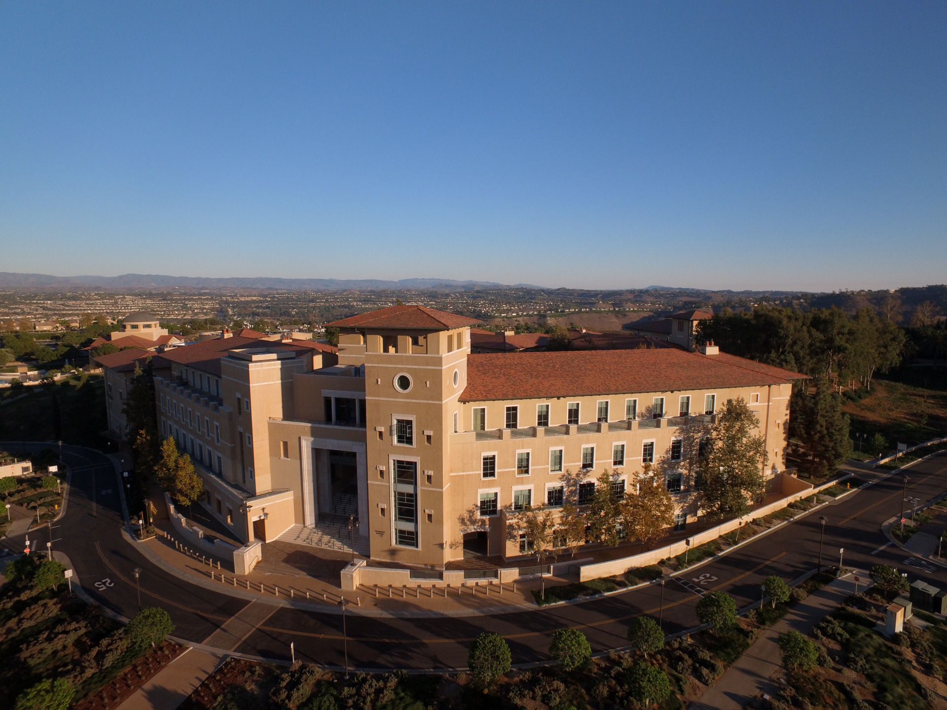 Panoramic exterior of library