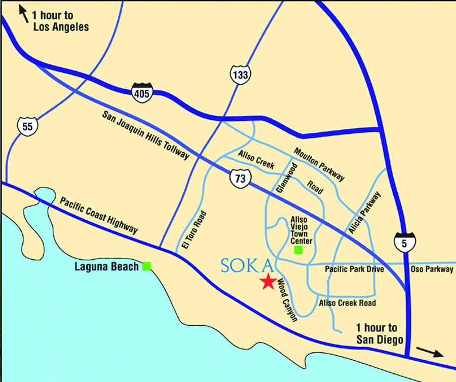 Soka University map of freeways around campus