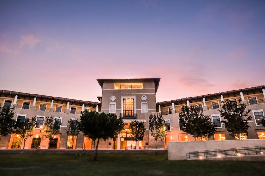 Image of the library during sunset.