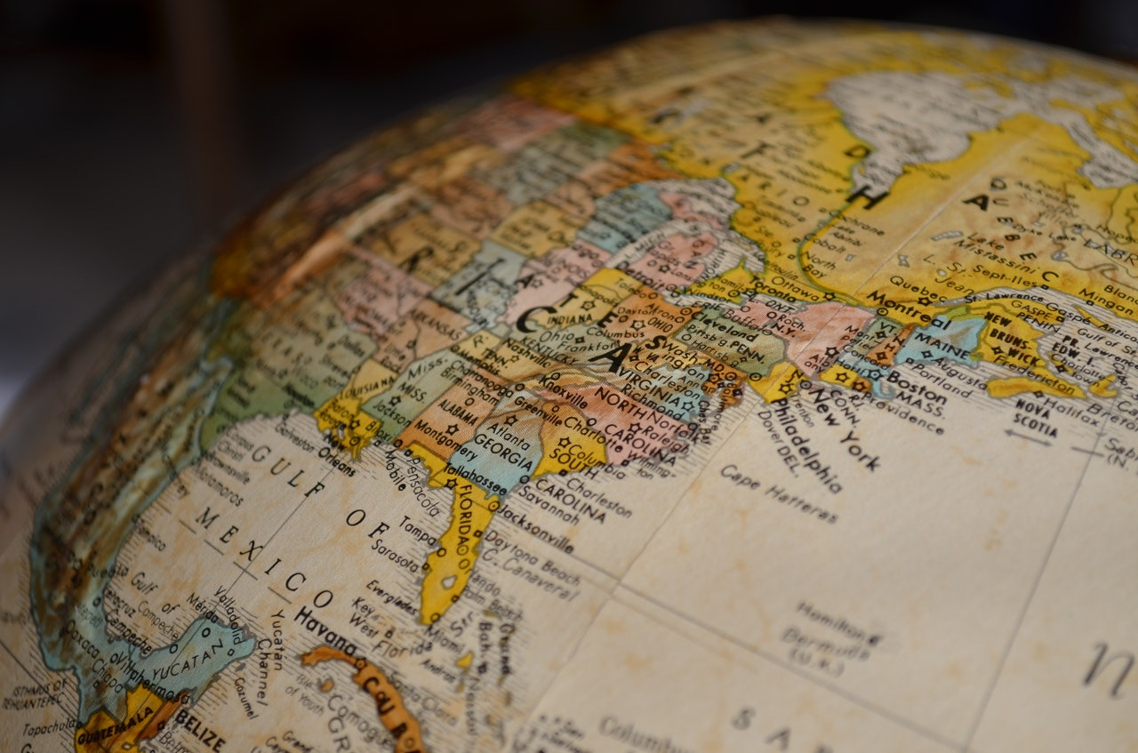 Globe showing the southern US and the Atlantic Ocean