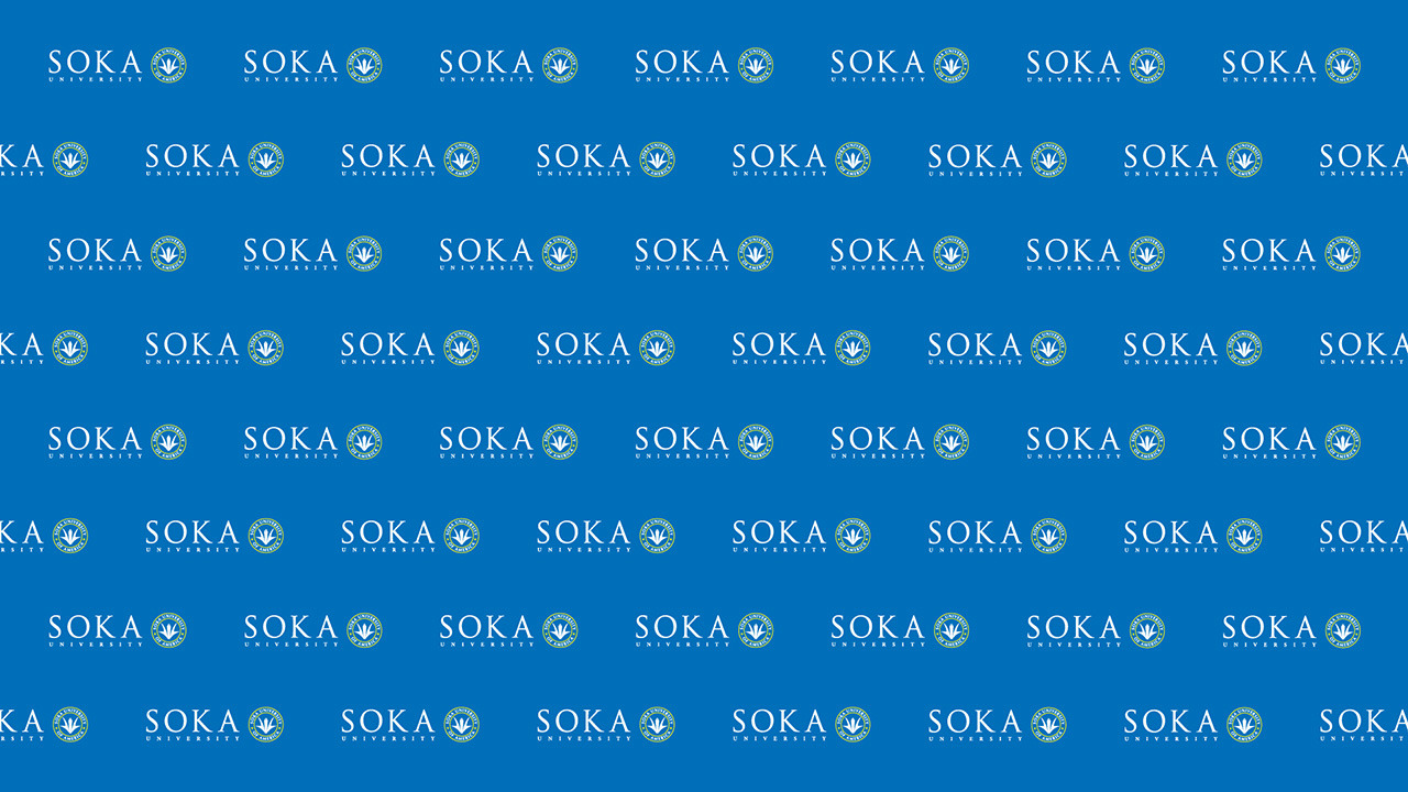 Soka University logo on blue background