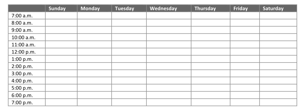 Empty weekly schedule template